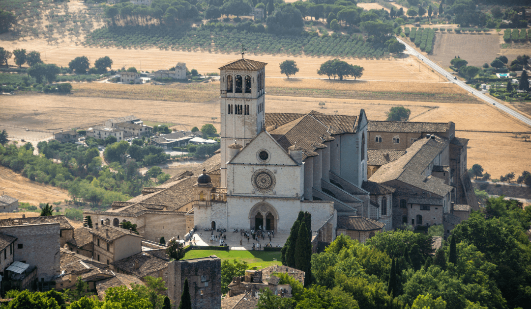 Overhead image of the church in Assisi Italy