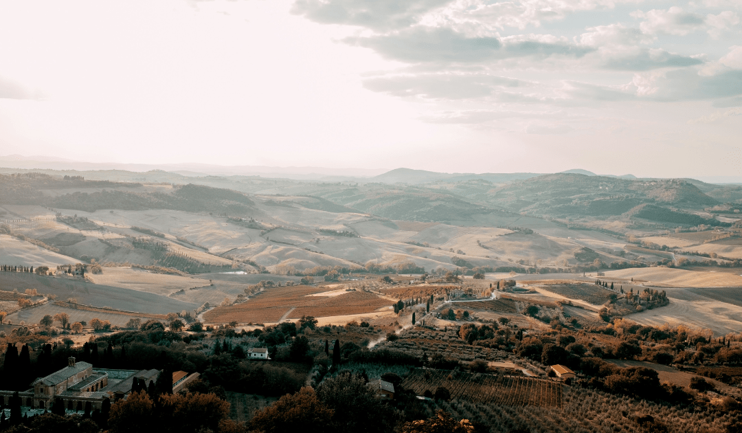 View from a mountain overlooking a town in the region of Umbria