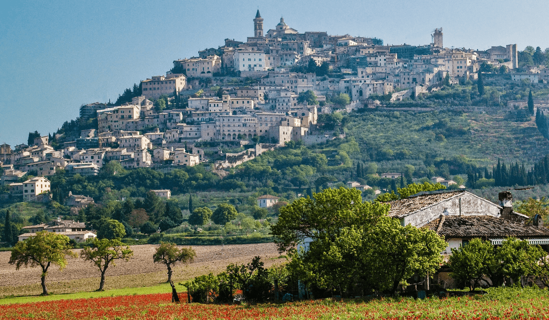 View of a city on a hill in Umbria Italy