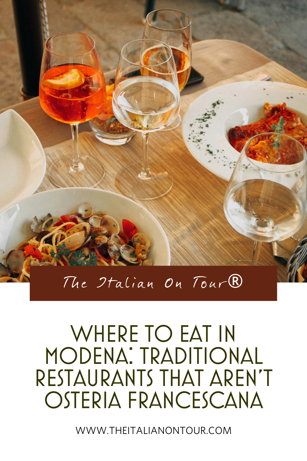 Pinterest Pin of Food at a table for where to eat in Modena | The Italian On Tour