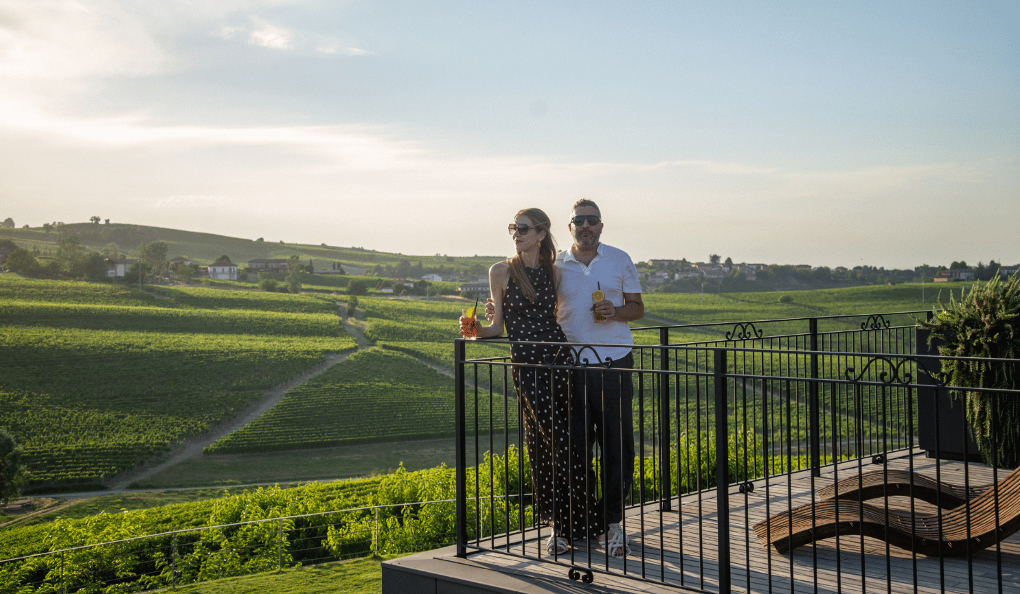 a couple overlooking Piedmont's wine country